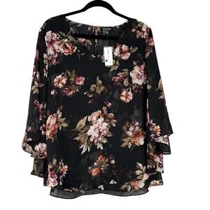 NEW Roz & Ali Women’s 2X Blouse Black Floral Sheer Dark Romantic Whimsigoth